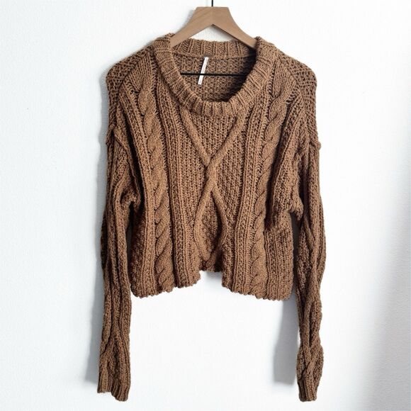 Free People Sweater Womens Small Brown Crop Chunky Knit Boho Hippie Festival - Picture 1 of 13